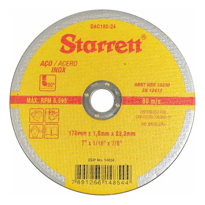 48 Peças Disco De Corte 7 Pol. Aço Inox Dac180 24 Starrett Cor Amarelo